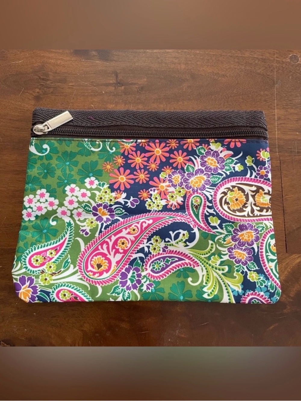Small Floral Paisley Zip Pouch - Green & Pink